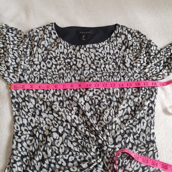 Tahari Women's Large Black, White & Gray Leopard Print Long Sleeve Mesh Blouse - Picture 11 of 12